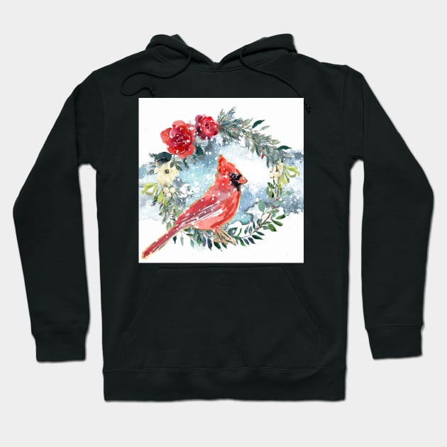 Winter cardinal wreath snowy scene Hoodie by LisaCasineau